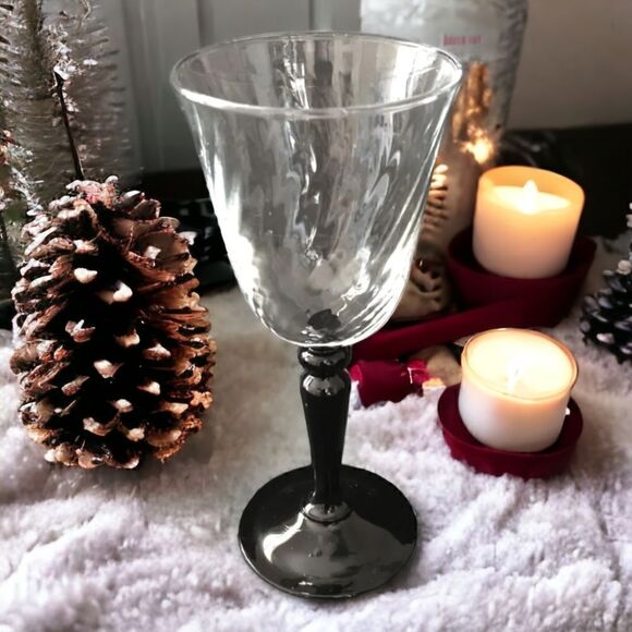 Cristal DArques Optic Twist Wine Glass Onyx France Black Stem Vintage Durand.   - Picture 15 of 15